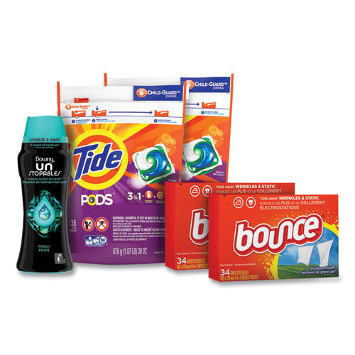 Image of Tide® Better Together Laundry Care Bundle, (2) Bags Tide Pods, (2) Boxes Bounce Dryer Sheets, (1) Bottle Downy Unstopables