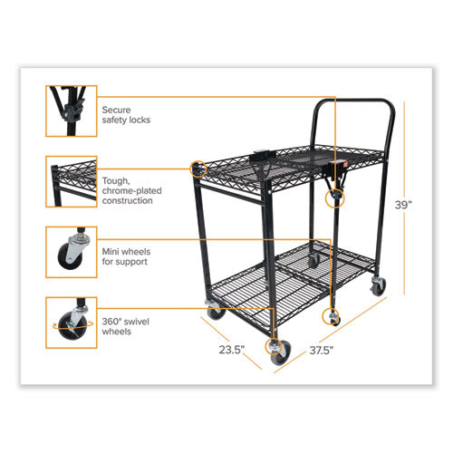 Image of Bostitch® Stowaway Folding Carts, Metal, 2 Shelves, 250 lb Capacity, 35" x 37.25" x 22", Black