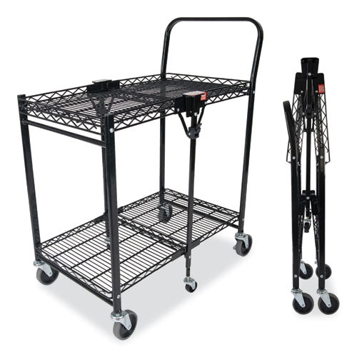 Image of Bostitch® Stowaway Folding Carts, Metal, 2 Shelves, 250 lb Capacity, 29.63" x 37.25" x 18", Black