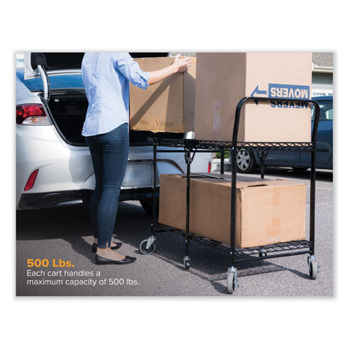 Image of Bostitch® Stowaway Folding Carts, Metal, 2 Shelves, 250 lb Capacity, 35" x 37.25" x 22", Black