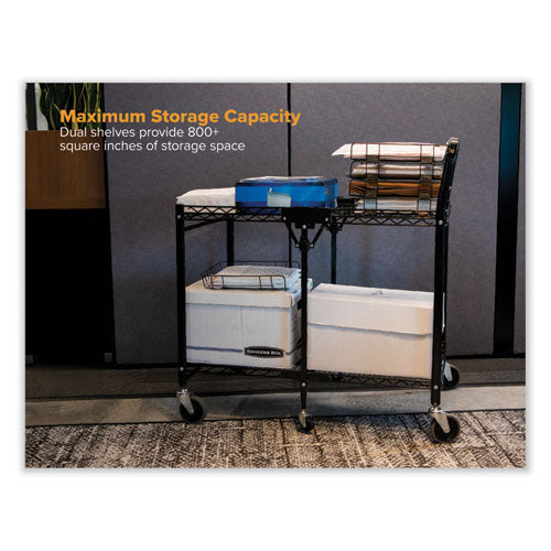 Image of Bostitch® Stowaway Folding Carts, Metal, 2 Shelves, 250 lb Capacity, 35" x 37.25" x 22", Black