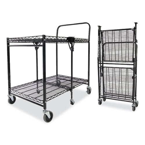 Image of Bostitch® Stowaway Folding Carts, Metal, 2 Shelves, 250 lb Capacity, 35" x 37.25" x 22", Black