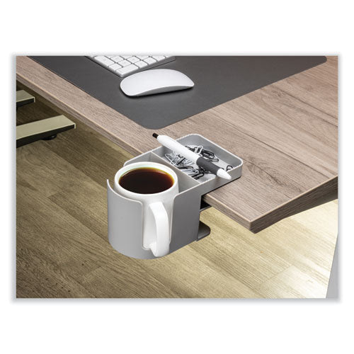 Image of deflecto® Standing Desk Cup Holder Organizer, Two Sections, 3.94 x 7.04 x 3.54, Gray