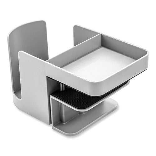 Image of deflecto® Standing Desk Cup Holder Organizer, Two Sections, 3.94 x 7.04 x 3.54, Gray