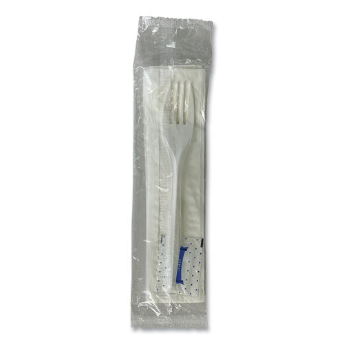Image of Boardwalk® Three-Piece Utensil Set, Fork/Napkin/Salt, Plastic, White, 500/Carton
