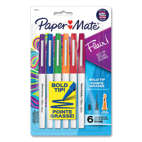 Image of Paper Mate® Flair Felt Tip Porous Point Pen, Stick, Bold 1.2 mm, Assorted Ink Colors, White Pearl Barrel, 6/Pack