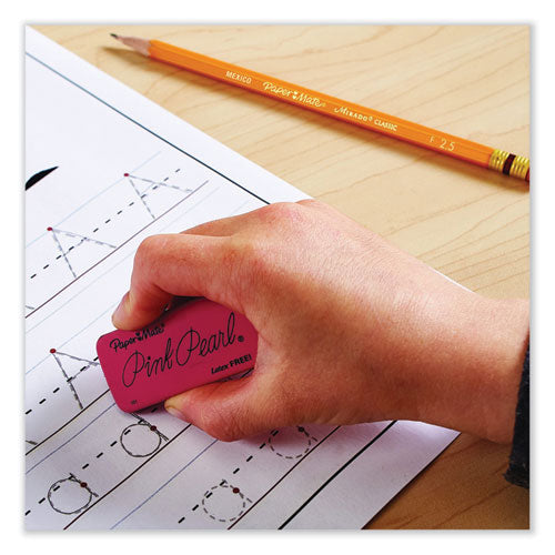 Image of Paper Mate® Pink Pearl Eraser, For Pencil Marks, Rectangular Block, Large, Pink, 12/box