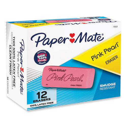 Image of Paper Mate® Pink Pearl Eraser, For Pencil Marks, Rectangular Block, Large, Pink, 12/box