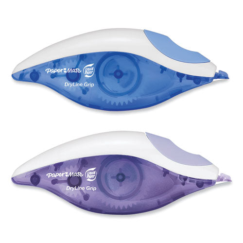 Image of Paper Mate® Liquid Paper® DryLine Grip Correction Tape, Blue/Purple Applicators, 0.2" x 335", 2/Pack