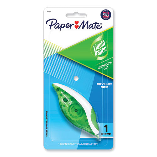 Image of Paper Mate® Liquid Paper® DryLine Grip Correction Tape, Non-Refillable, Gray/Green Applicator, 0.2" x 335"