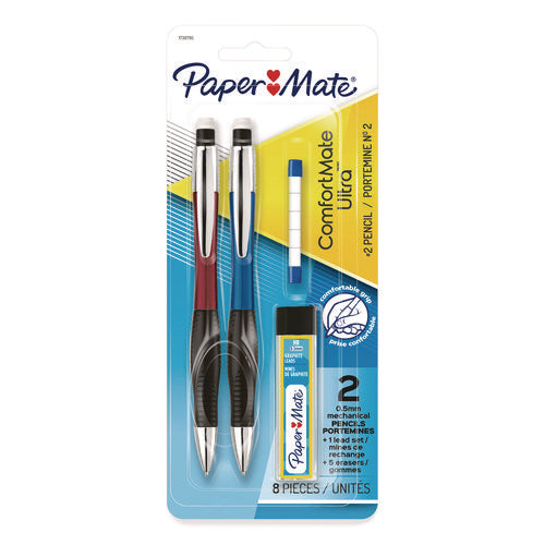 Image of Paper Mate® ComfortMate Ultra Pencil Starter Set, 0.5 mm, HB (#2), Black Lead, Assorted Barrel Colors, 2/Pack