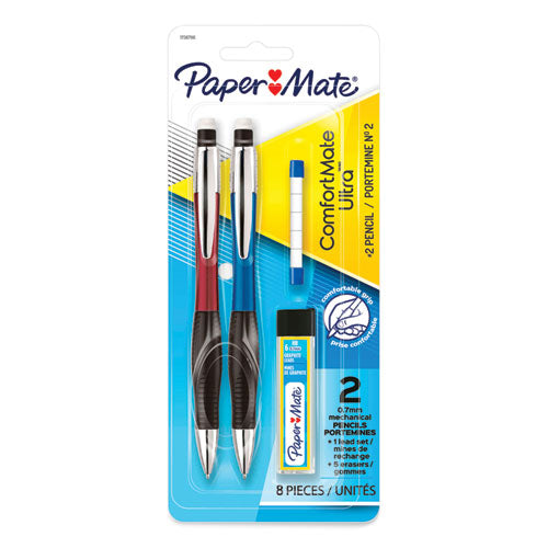 Image of Paper Mate® ComfortMate Ultra Pencil Starter Set, 0.7 mm, HB (#2), Black Lead, Assorted Barrel Colors, 2/Pack