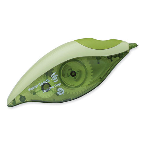 Image of Paper Mate® Liquid Paper® DryLine Grip Correction Tape, Recycled Dispenser, Green/White Applicator, 0.2" x 335", 2/Pack