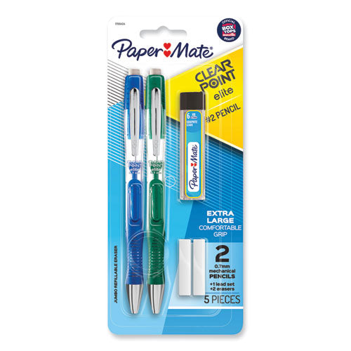 Image of Paper Mate® Clearpoint Elite Mechanical Pencils, 0.7 Mm, Hb (#2), Black Lead, Blue And Green Barrels, 2/pack