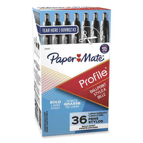 Image of Paper Mate® Profile Ballpoint Pen Value Pack, Retractable, Bold 1.4 mm, Black Ink, Translucent Black Barrel, 36/Box
