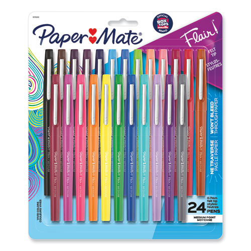 Image of Paper Mate® Point Guard Flair Felt Tip Porous Point Pen, Stick, Medium 0.7 Mm, Assorted Tropical Vacation Ink And Barrel Colors, 24/pack