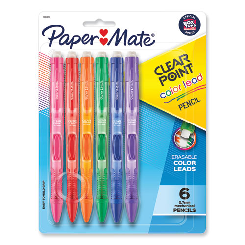 Image of Paper Mate® Clearpoint Color Mechanical Pencils, 0.7 mm, Assorted Lead and Barrel Colors, 6/Pack