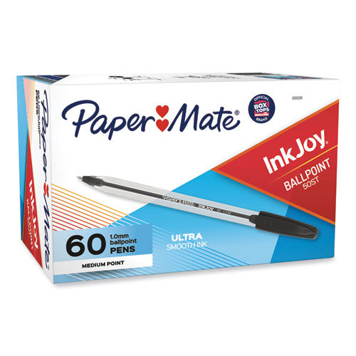 Image of Paper Mate® InkJoy 50ST Ballpoint Pen, Stick, Medium 1 mm, Black Ink, Clear Barrel, 60/Pack