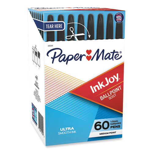 Image of Paper Mate® InkJoy 50ST Ballpoint Pen, Stick, Medium 1 mm, Black Ink, Clear Barrel, 60/Pack