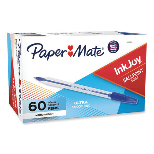 Image of Paper Mate® InkJoy 50ST Ballpoint Pen, Stick, Medium 1 mm, Blue Ink, Clear Barrel, 60/Pack