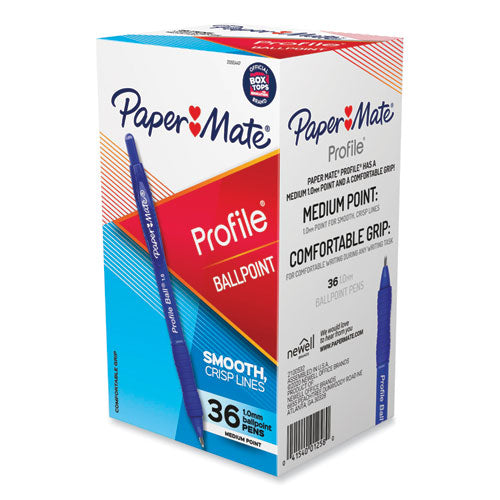 Image of Paper Mate® Profile Ballpoint Pen, Retractable, Medium 1 Mm, Blue Ink, Translucent Blue Barrel, 36/pack