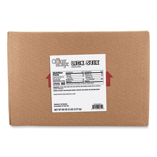 Image of Office Snax® Lick Stix Suckers, Randomly Assorted Flavors, 5 lb Bag