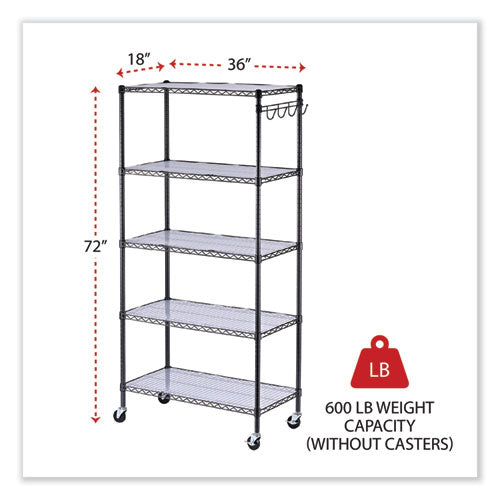 Image of Alera® 5-Shelf Wire Shelving Kit With Casters And Shelf Liners, 36w X 18d X 72h, Black Anthracite