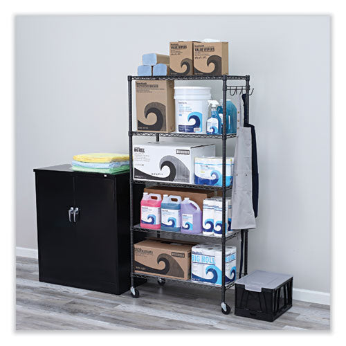 Image of Alera® 5-Shelf Wire Shelving Kit With Casters And Shelf Liners, 36w X 18d X 72h, Black Anthracite