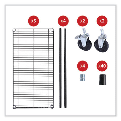 Image of Alera® 5-Shelf Wire Shelving Kit With Casters And Shelf Liners, 36w X 18d X 72h, Black Anthracite