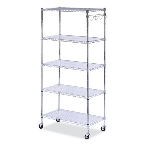 Image of Alera® 5-Shelf Wire Shelving Kit With Casters And Shelf Liners, 36w X 18d X 72h, Silver