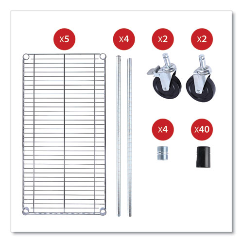 Image of Alera® 5-Shelf Wire Shelving Kit With Casters And Shelf Liners, 36w X 18d X 72h, Silver