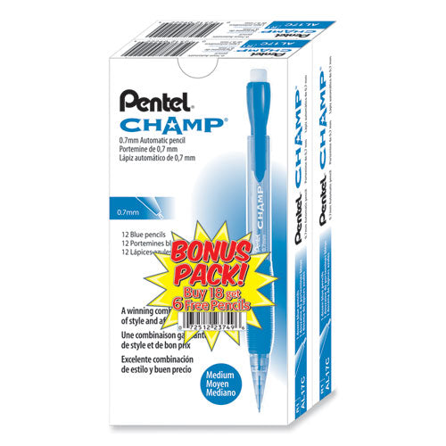 Image of Pentel® Champ Mechanical Pencil Value Pack, 0.7 mm, HB (#2), Black Lead, Blue Barrel, 24/Pack