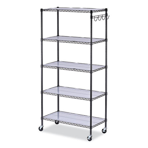 Image of Alera® 5-Shelf Wire Shelving Kit With Casters And Shelf Liners, 36w X 18d X 72h, Black Anthracite