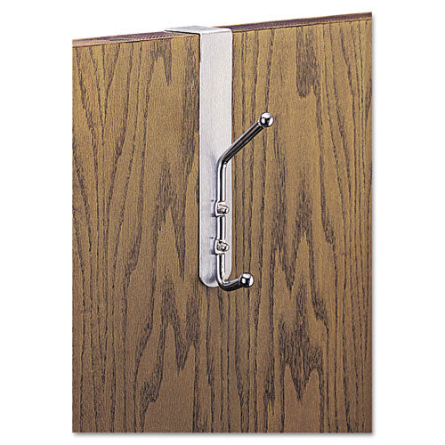Image of Safco® Over-The-Door Double Coat Hook, Chrome-Plated Steel, Satin Aluminum Base