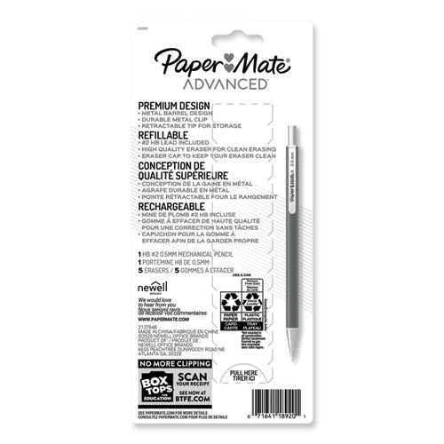 Image of Paper Mate® Advanced Mechanical Pencils, 0.5 Mm, Hb (#2), Black Lead, Gun Metal Gray Barrel