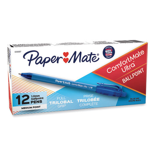 Image of Paper Mate® Comfortmate Ultra Ballpoint Pen, Retractable, Medium 1 Mm, Blue Ink, Blue Barrel, Dozen