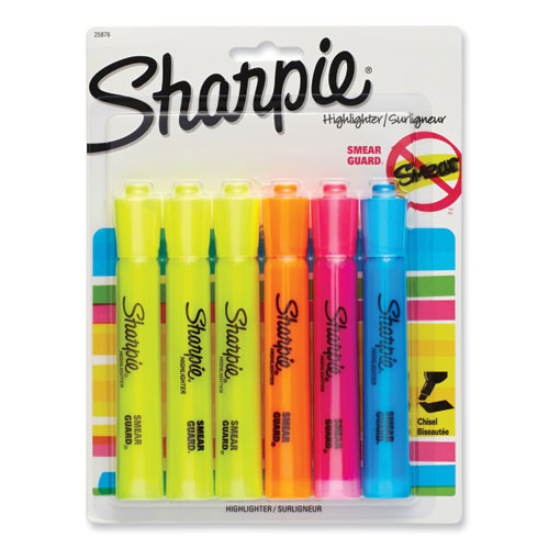 Image of Sharpie® Tank Style Highlighters, Assorted Ink Colors, Chisel Tip, Assorted Barrel Colors, 6/set