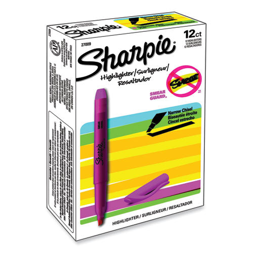 Image of Sharpie® Pocket Style Highlighters, Fluorescent Pink Ink, Chisel Tip, Pink Barrel, Dozen