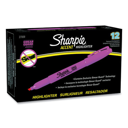 Image of Sharpie® Pocket Style Highlighters, Fluorescent Pink Ink, Chisel Tip, Pink Barrel, Dozen