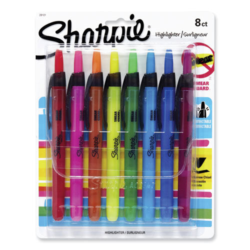 Image of Sharpie® Retractable Highlighters With Storage Pouch, Assorted Ink Colors, Chisel Tip, Assorted Barrel Colors, 8/set