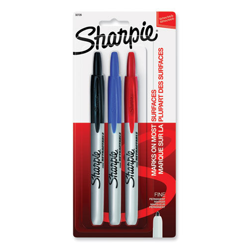 Image of Sharpie® Retractable Permanent Marker, Fine Bullet Tip, Assorted Colors, 3/set