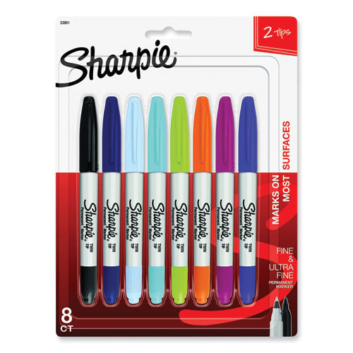 Image of Sharpie® Twin-Tip Permanent Marker, Extra-Fine/fine Bullet Tips, Assorted Colors, 8/set
