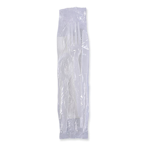 Image of Boardwalk® Six-Piece Cutlery Kit, Heavyweight, Fork/Knife/Napkin/Pepper/Salt/Spoon, Plastic, White, 250/Carton