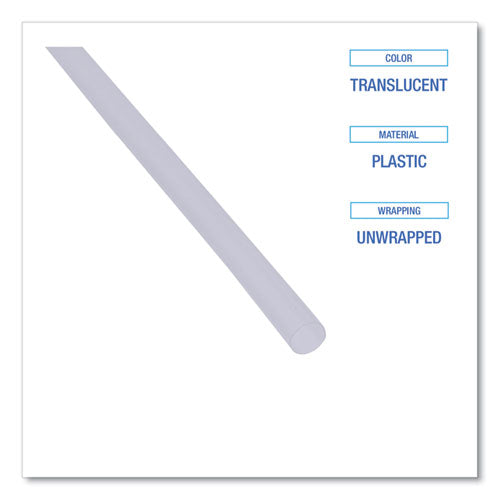 Image of Boardwalk® Jumbo Straws, 7.75", Plastic, Translucent, Unwrapped, 250/pack, 50 Packs/carton