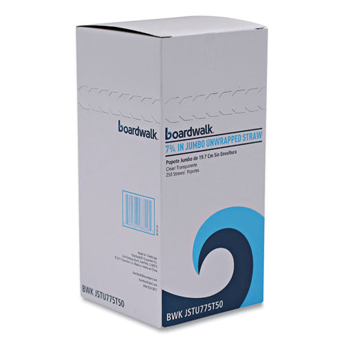 Image of Boardwalk® Jumbo Straws, 7.75", Plastic, Translucent, Unwrapped, 250/pack, 50 Packs/carton