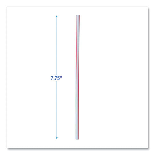 Image of Boardwalk® Wrapped Jumbo Straws, 7.75", Plastic, White/Red Stripe, 400/Pack, 25 Packs/Carton