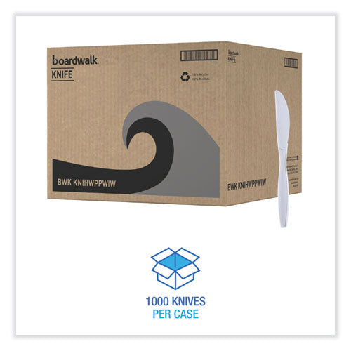 Image of Boardwalk® Heavyweight Wrapped Polypropylene Cutlery, Knife, Plastic, White, 1,000/Carton