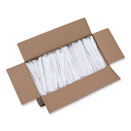 Image of Boardwalk® Heavyweight Wrapped Polypropylene Cutlery, Knife, Plastic, White, 1,000/Carton