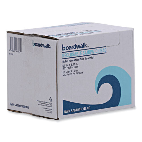 Image of Boardwalk® Reclosable Food Storage Bags, Sandwich, 6.5" x 5.89", Clear, 500/Box