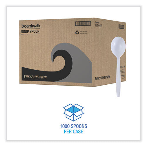 Image of Boardwalk® Heavyweight Wrapped Polypropylene Cutlery, Soup Spoon, Plastic, White, 1,000/Carton